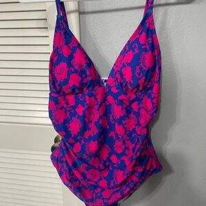Cupshe Pink Floral on Blue One Piece Swimsuit